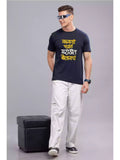 Marathit Bolycha - Sukhiaatma Unisex Marathi Graphic Printed Navy Blue T-shirt