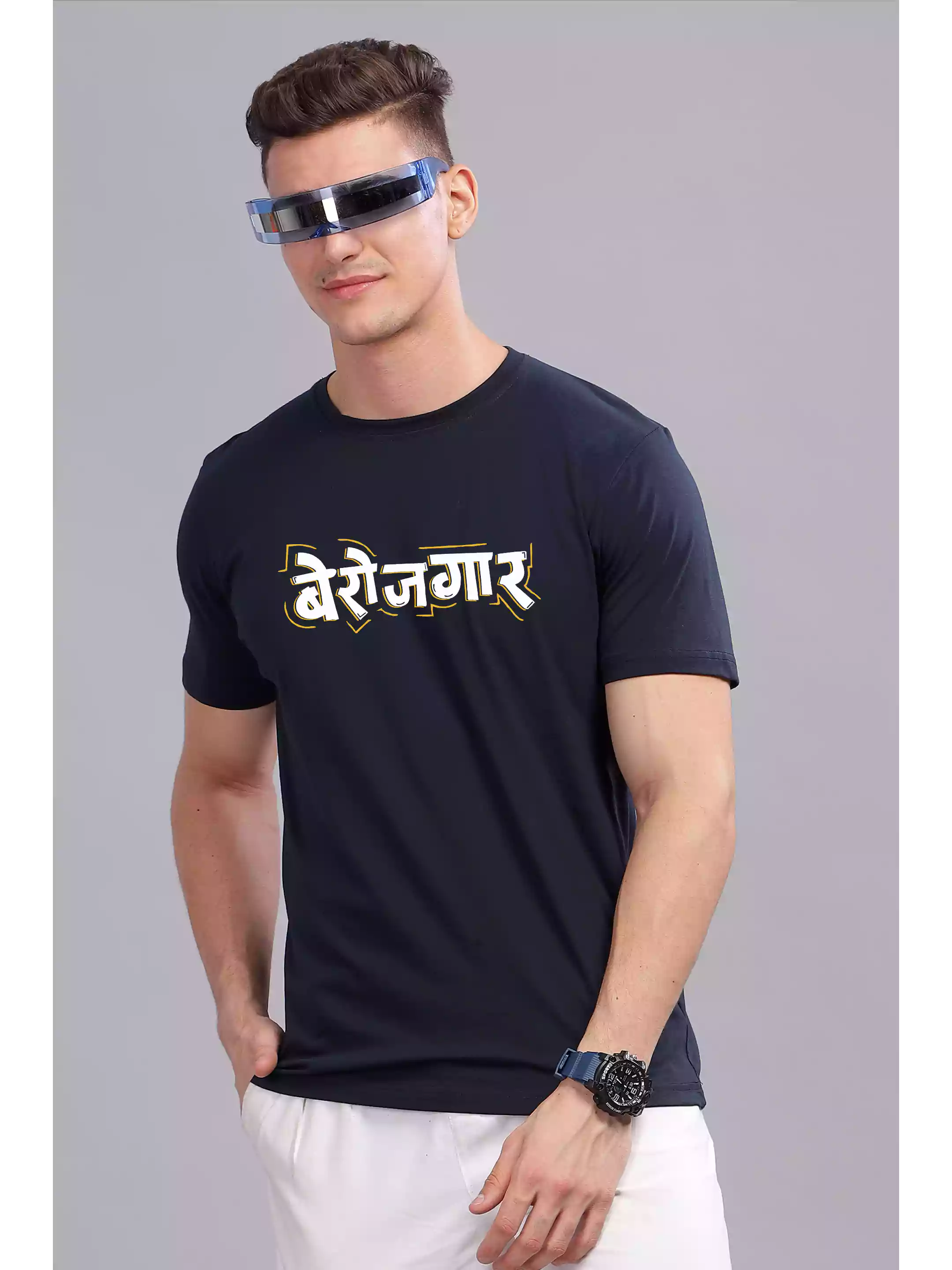 Berojgar - Sukhiaatma Unisex Graphic Printed Navy blue T-shirt - Sukhiaatma