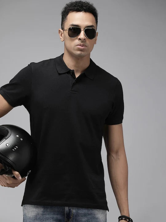 Black Solid Polo Unisex T-shirt