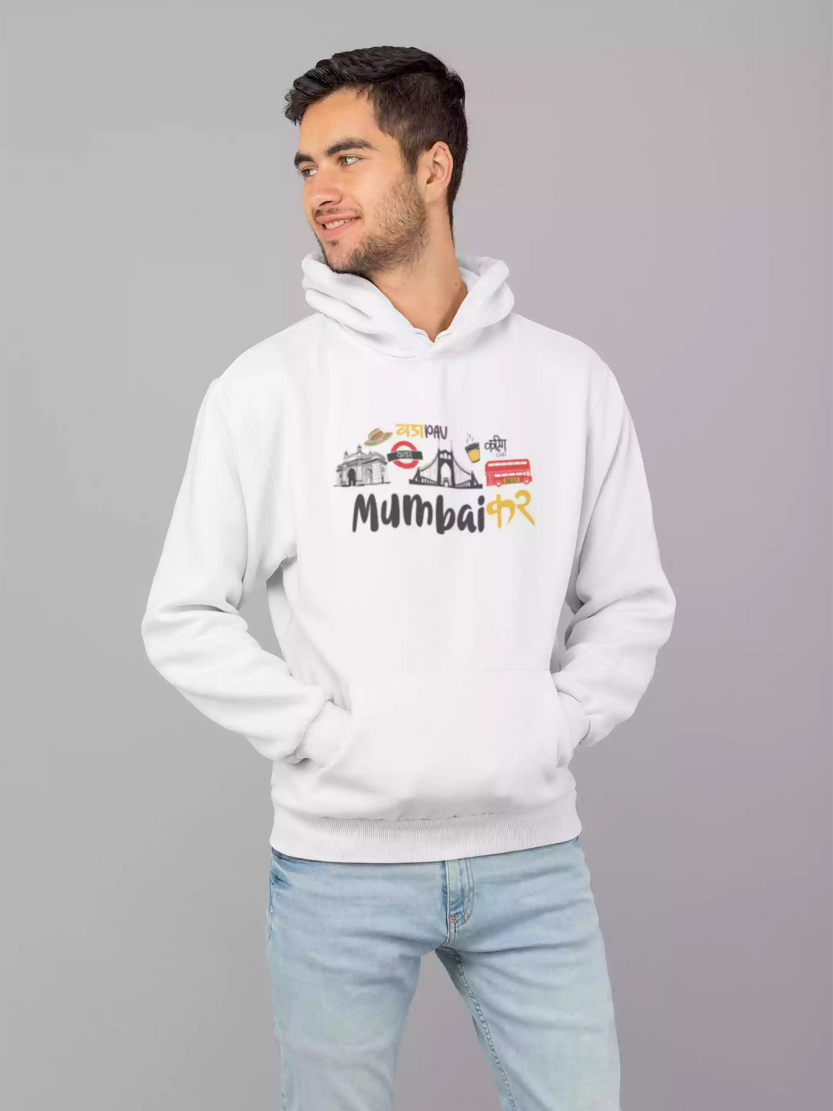 Mumbaikar  - Sukhiaatma Unisex Graphic Printed White Hoodie