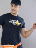 Very Busy - Sukhiaatma Unisex Graphic Printed Navy Blue T-shirt