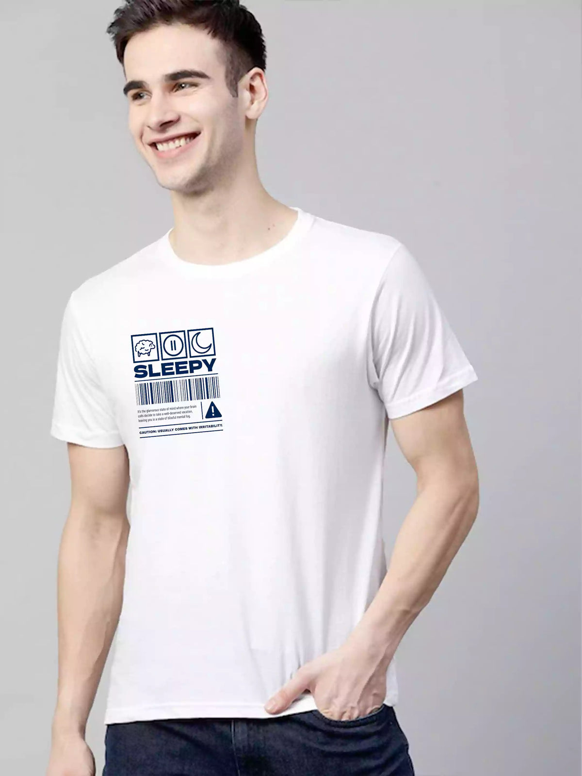 Sleepy - Sukhiaatma Unisex Graphic Printed White T-shirt
