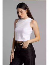 White - Sukhiaatma High Neck Sleeveless Fitted Top