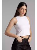White - Sukhiaatma High Neck Sleeveless Fitted Top