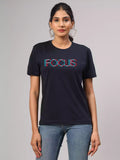 Focus - Sukhiaatma Unisex Graphic Printed Navy Blue T-shirt