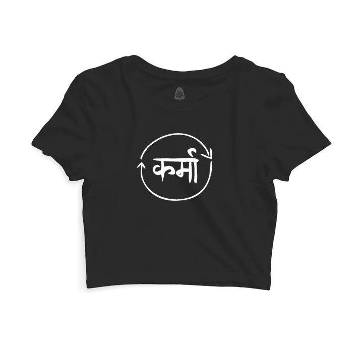 Karma - Sukhiaatma Unisex Graphic Printed Black Crop Top