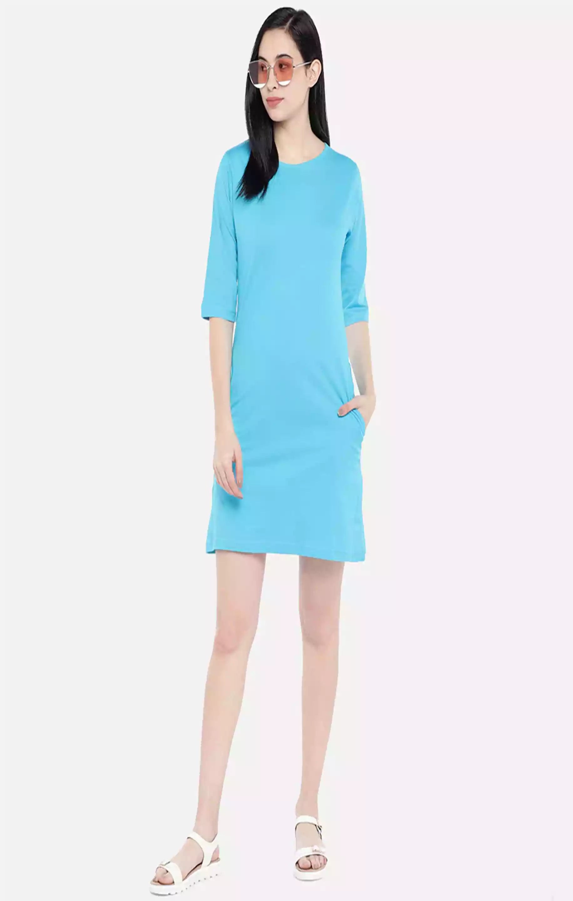 Aqua Blue Basic - Sukhiaatma Designer T-shirt Dress