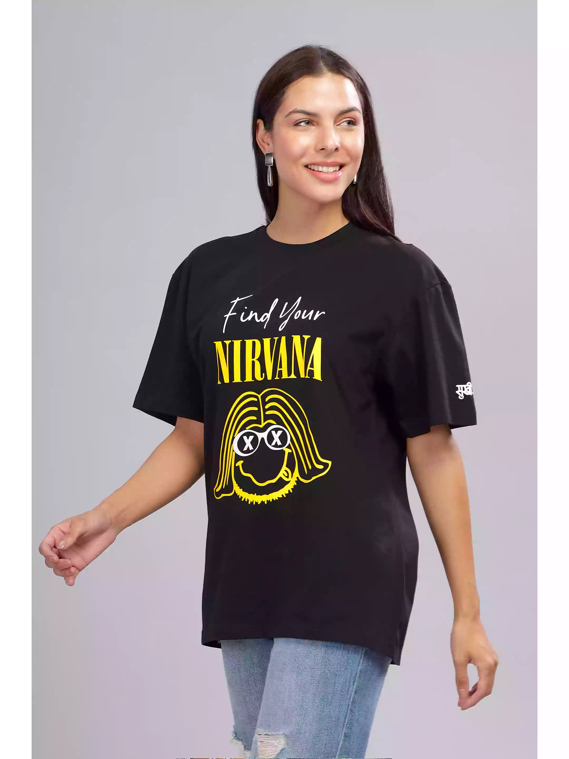 Find your NIRVANA - Sukhiaatma Unisex Oversize Black T-shirt