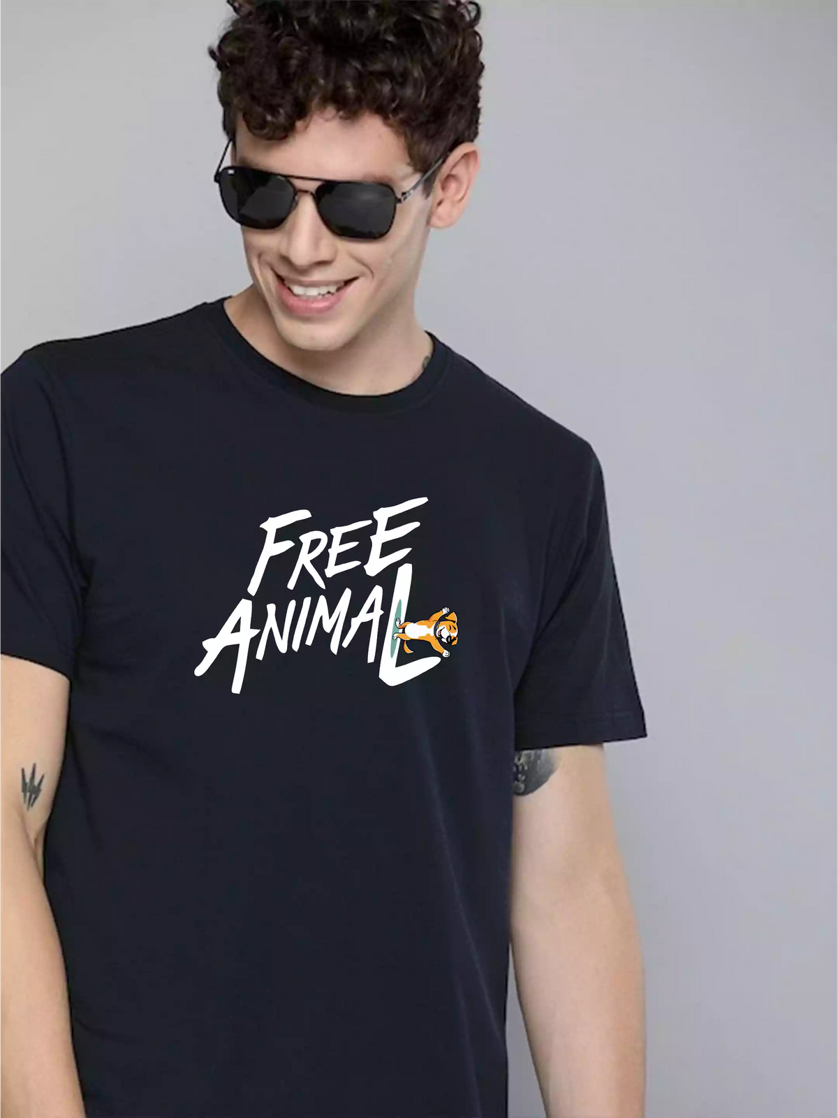 Free Animal - Sukhiaatma Unisex Graphic Printed Navy Blue T-shirt