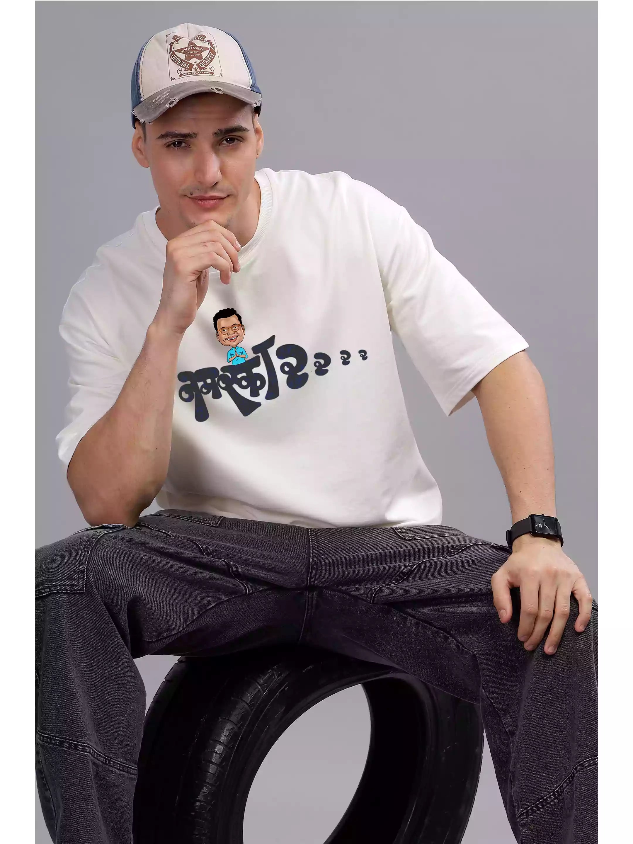 MHJ -Namaskaarrr Unisex Graphic Printed OS White T-Shirt