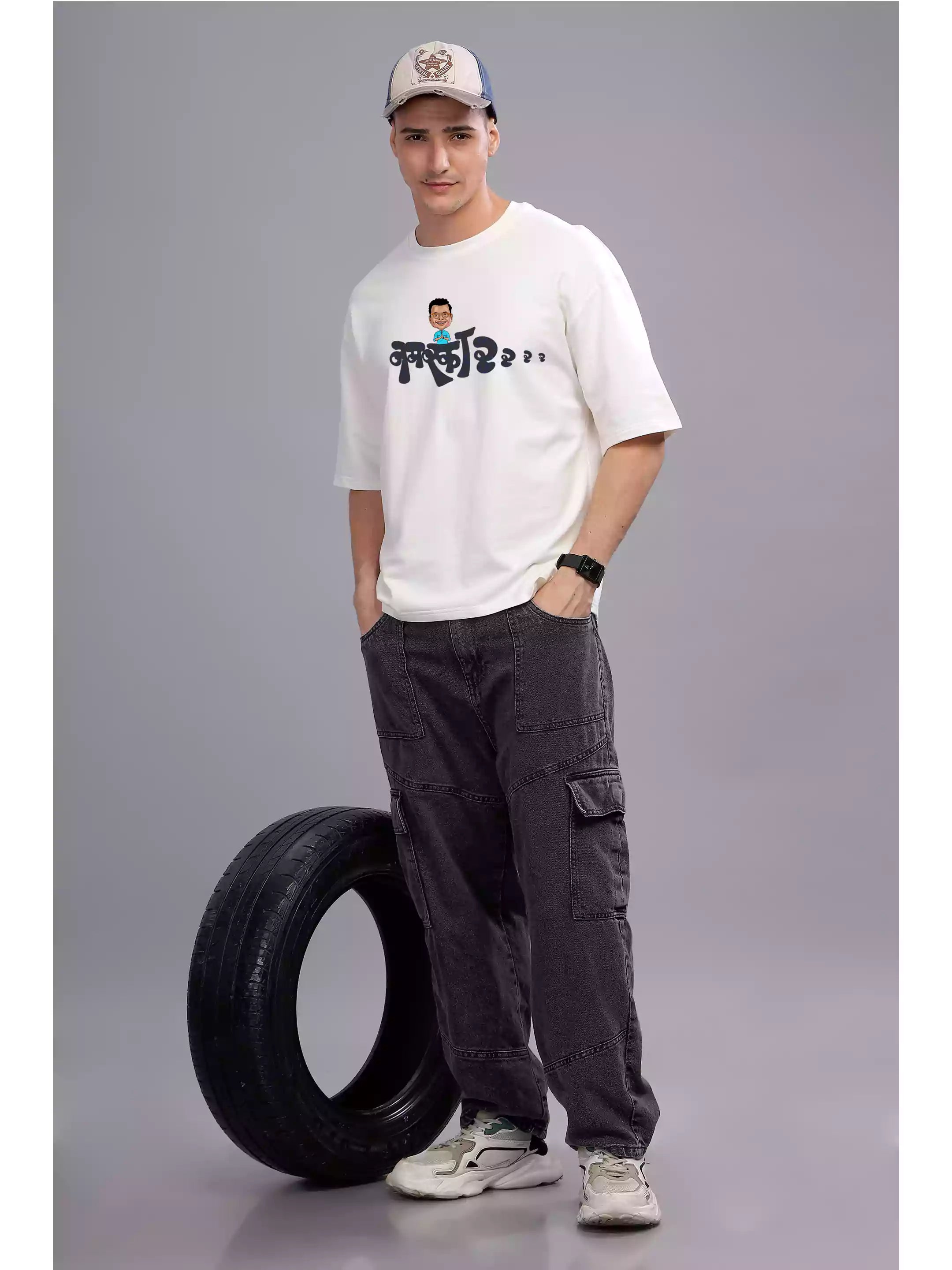 MHJ -Namaskaarrr Unisex Graphic Printed OS White T-Shirt