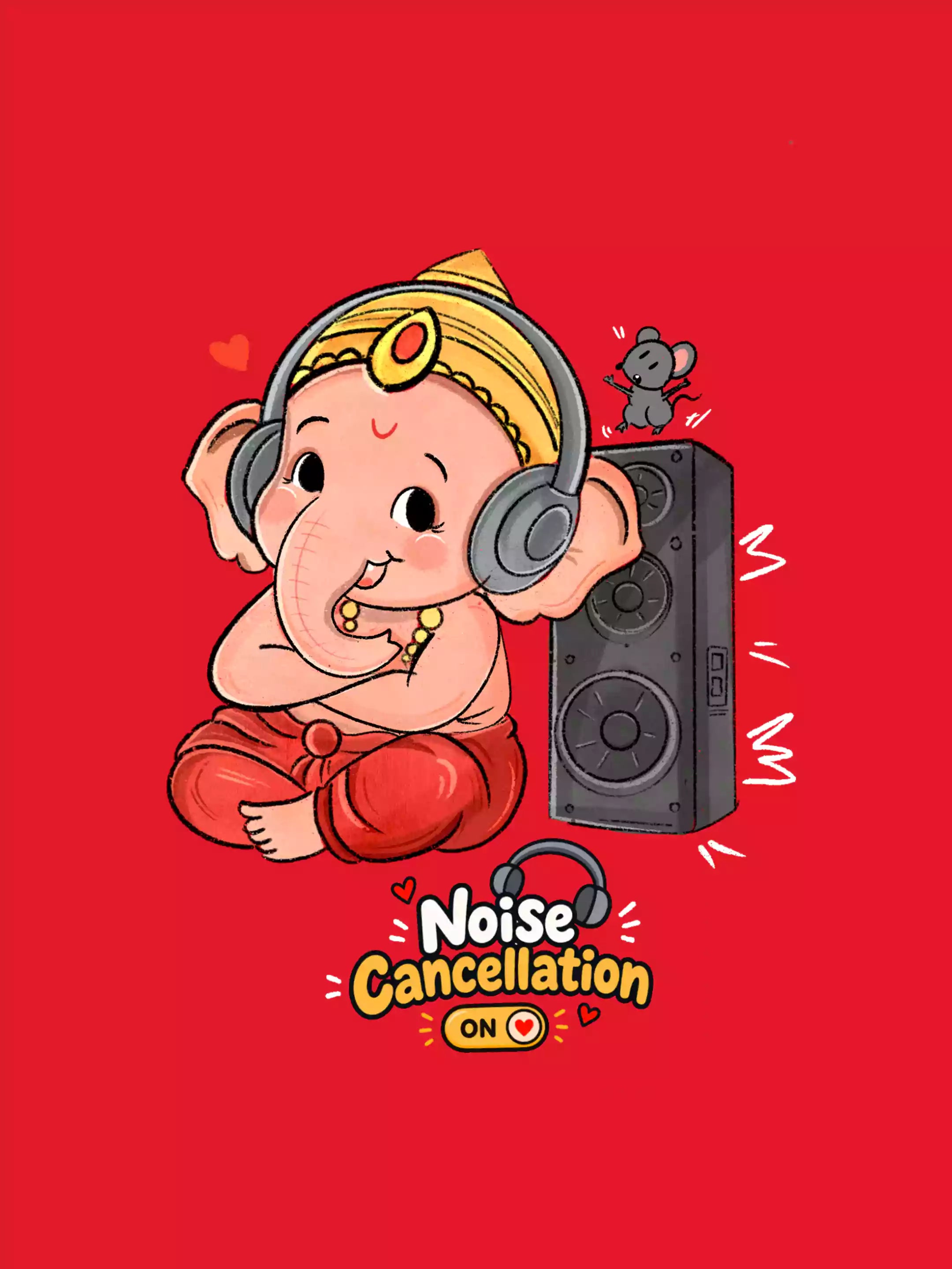 Noise Cancellation - RED - Sukhiaatma Ganpati T-Shirt