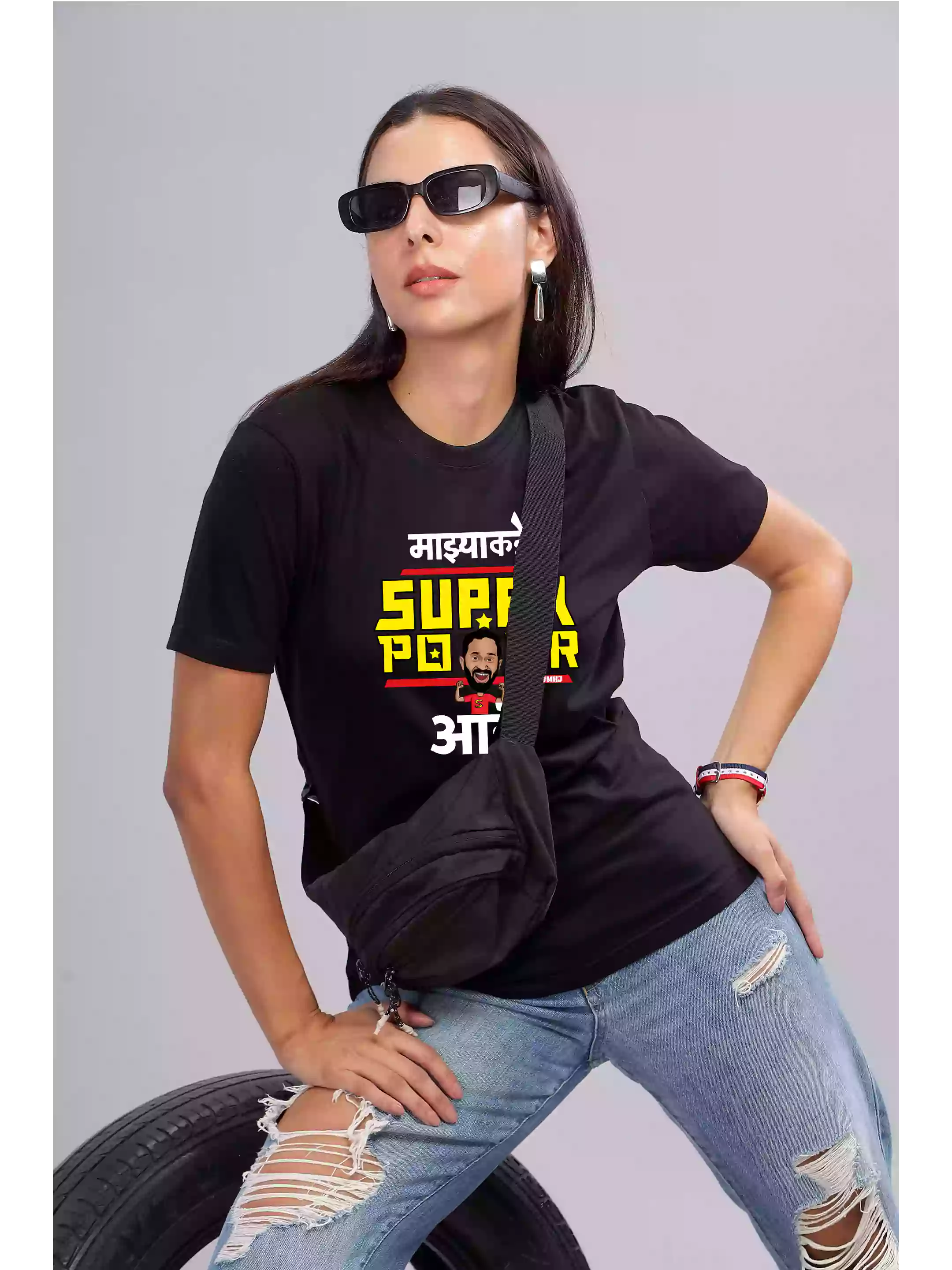 MHJ - SuperPower Unisex Graphic Printed RF Black T-shirt