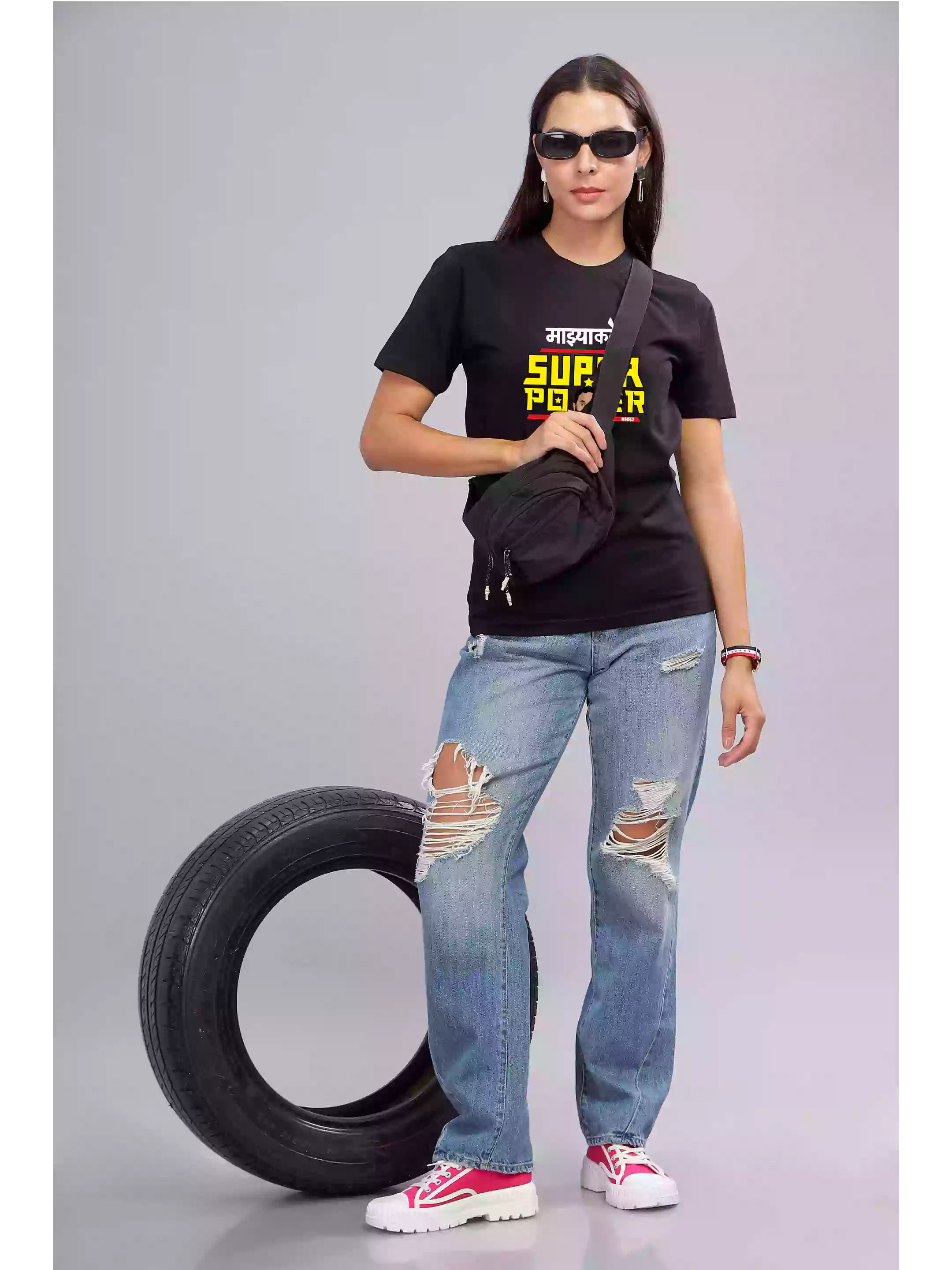 MHJ - SuperPower Unisex Graphic Printed RF Black T-shirt