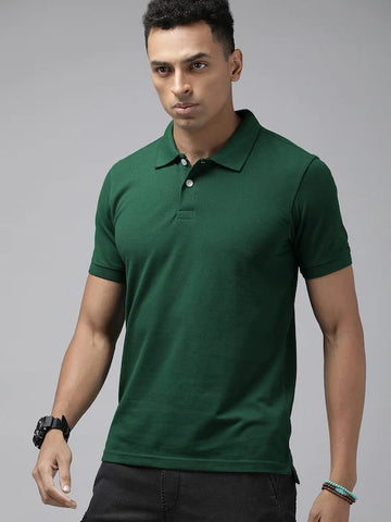 Bottle Green Solid Polo Unisex T-shirt