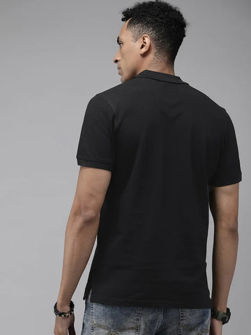 Black Solid Polo Unisex T-shirt