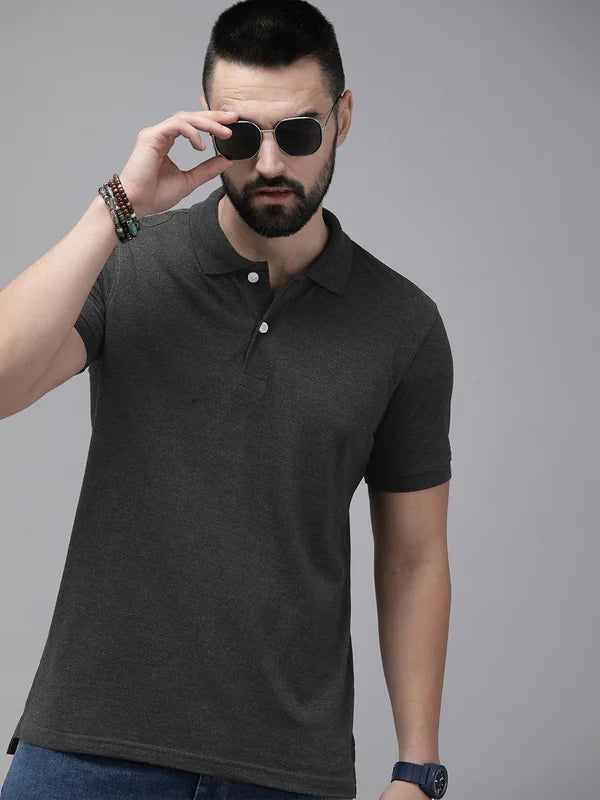 Charcoal Grey Solid Polo Unisex T-shirt
