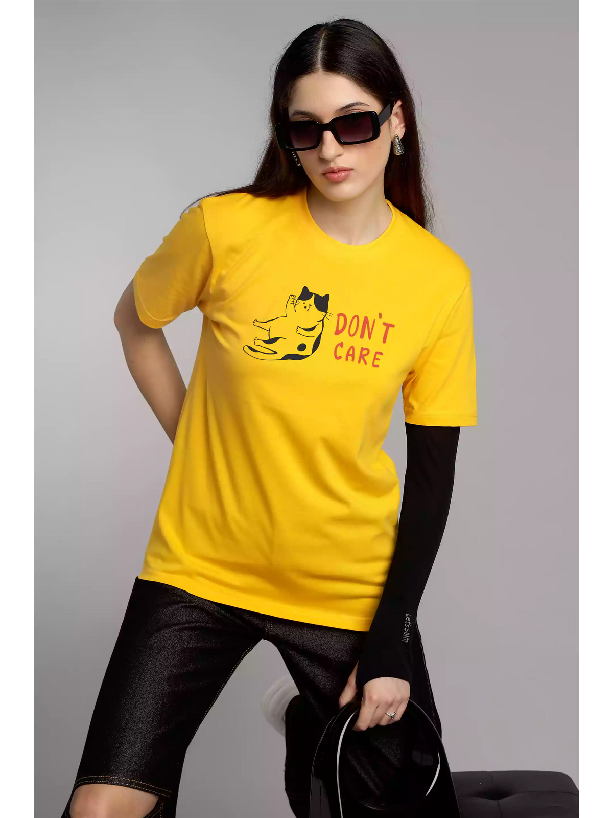 Don't Care - Sukhiaatma Unisex Graphic Printed Yellow T-shirt
