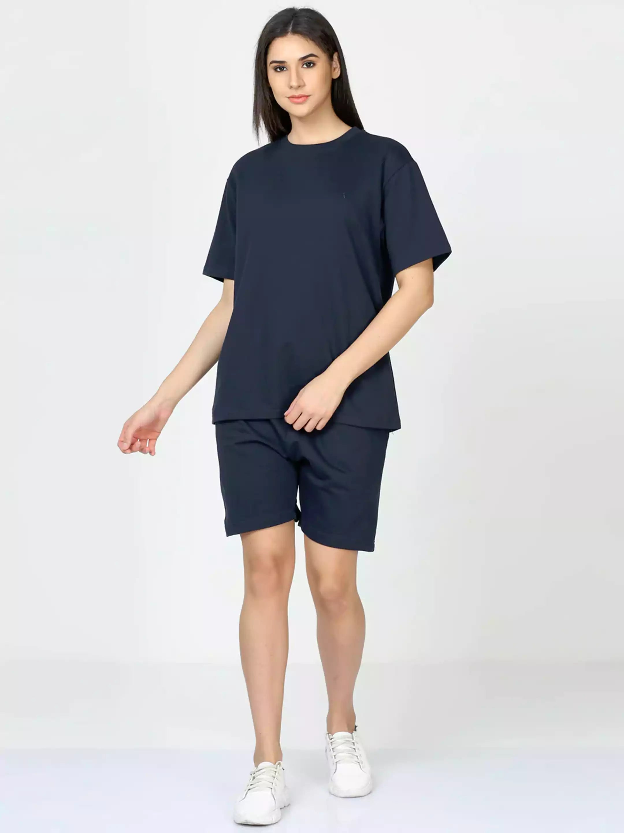 Solid Navy Blue Sukhiaatma Unisex Oversized Co-ord