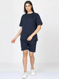 Solid Navy Blue Sukhiaatma Unisex Oversized Co-ord