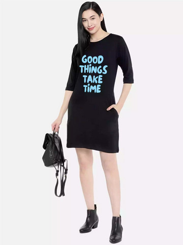 Good Things Take Time Black Sukhiaatma T-Shirt Dress