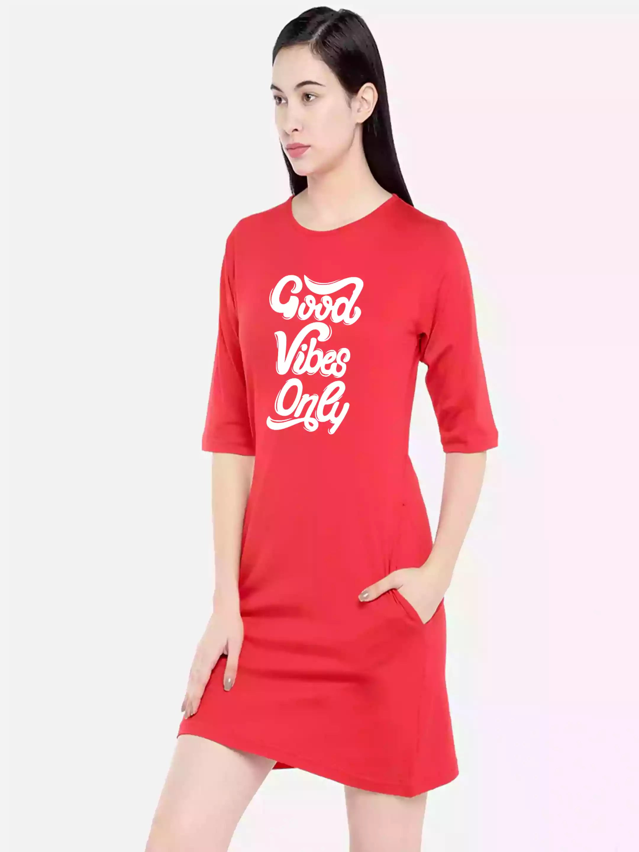 Good Vibes only Red - Sukhiaatma Designer T-shirt Dress