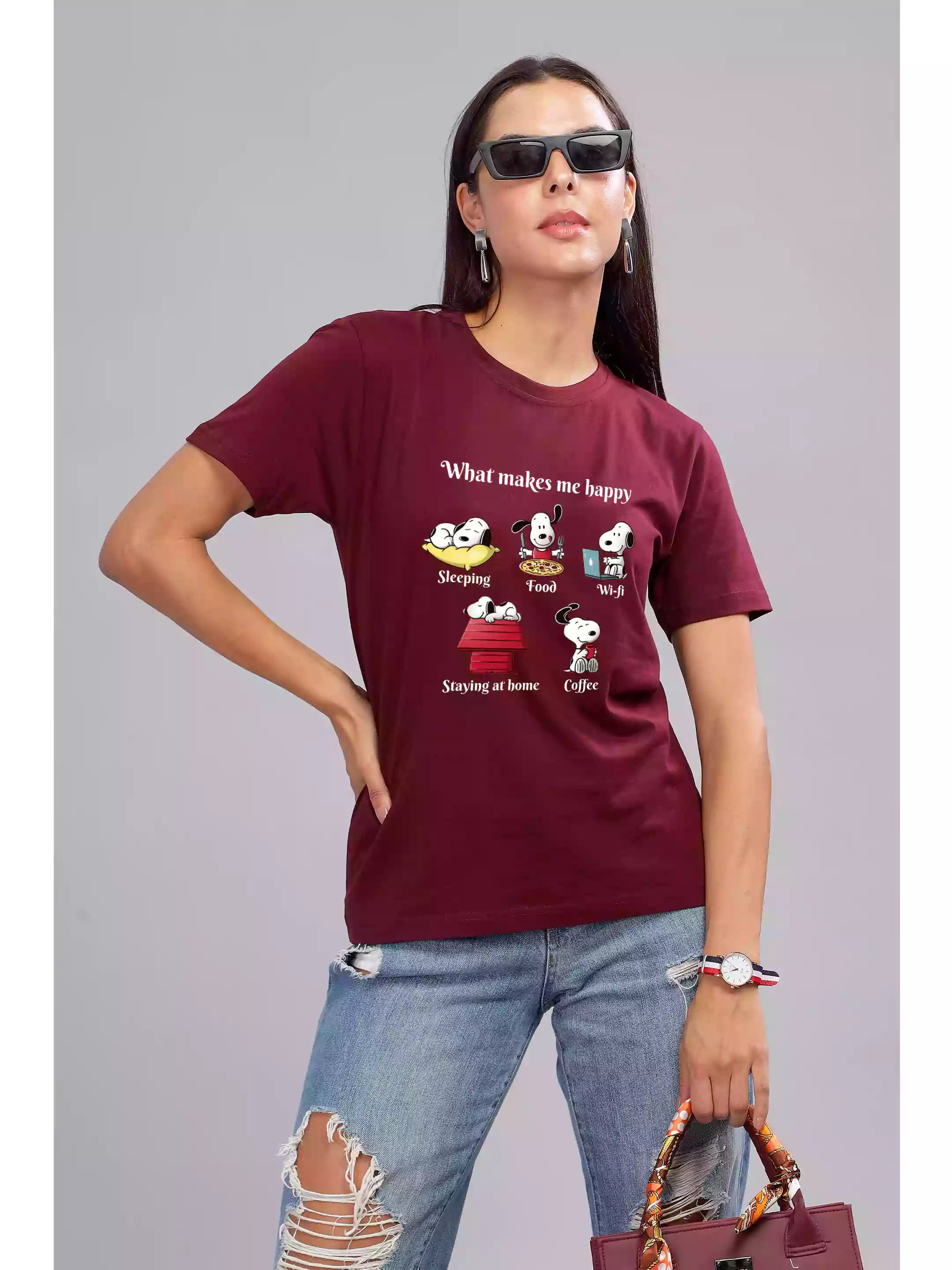 Happy - Sukhiaatma Unisex Graphic Printed Maroon T-shirt