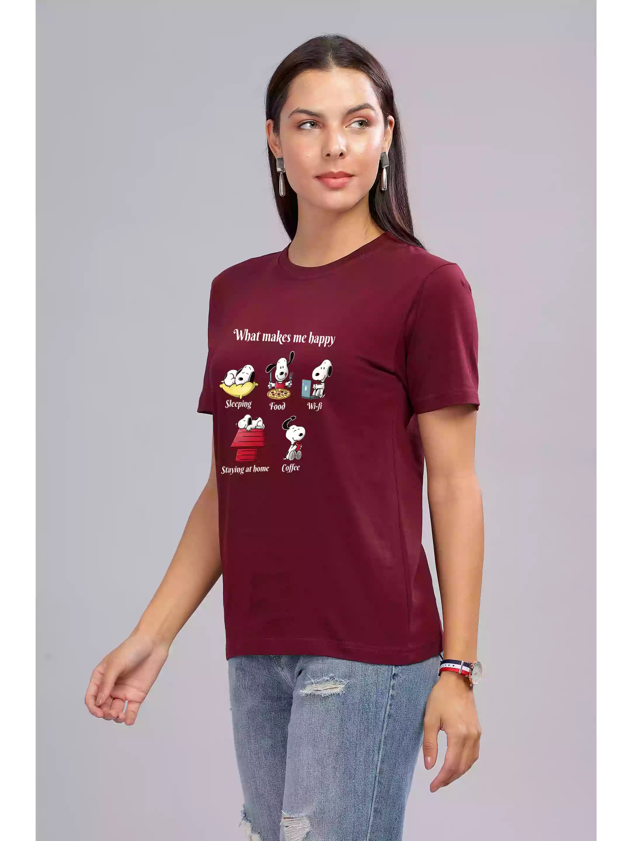 Happy - Sukhiaatma Unisex Graphic Printed Maroon T-shirt