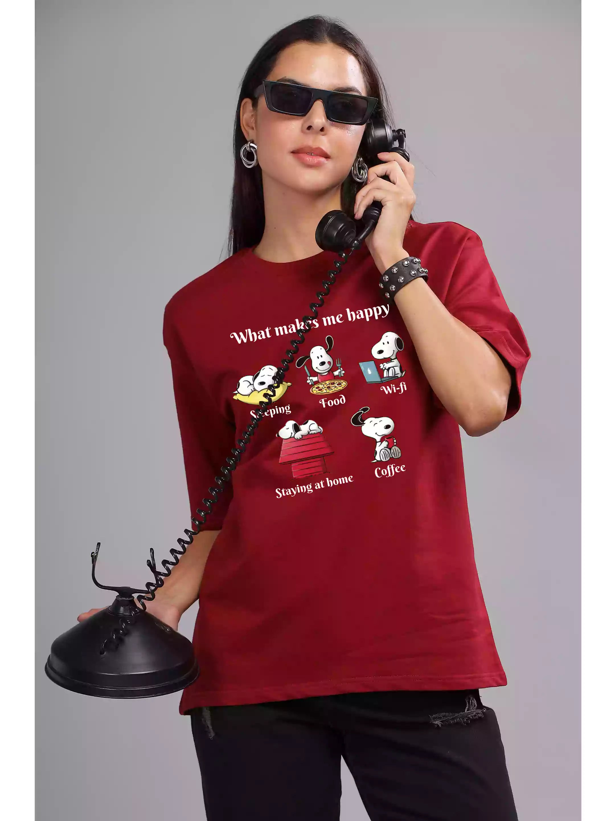 Happy - Sukhiaatma Unisex Oversize Maroon T-shirt