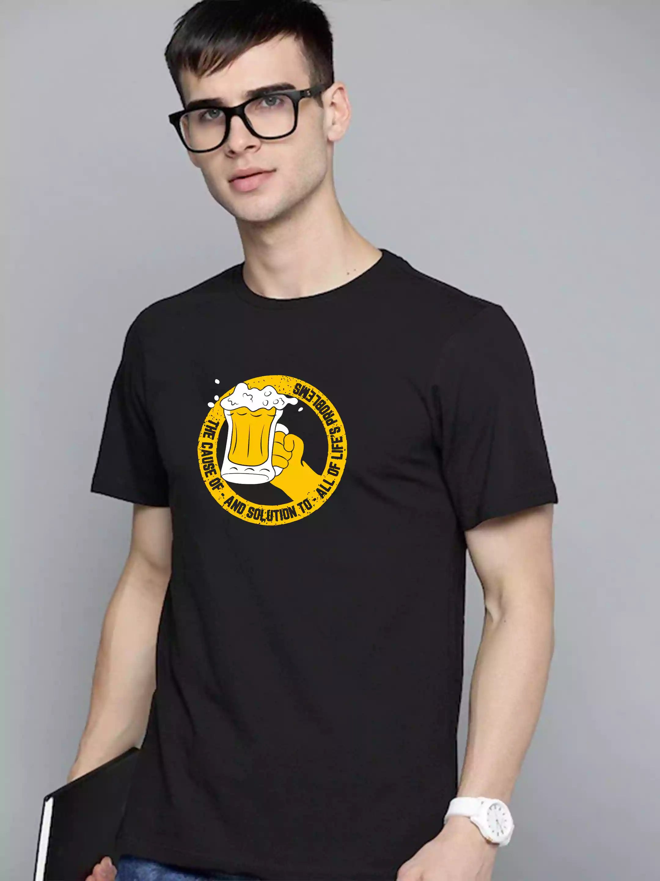 Lifes Problem - Sukhiaatma Unisex Graphic Printed Black T-shirt