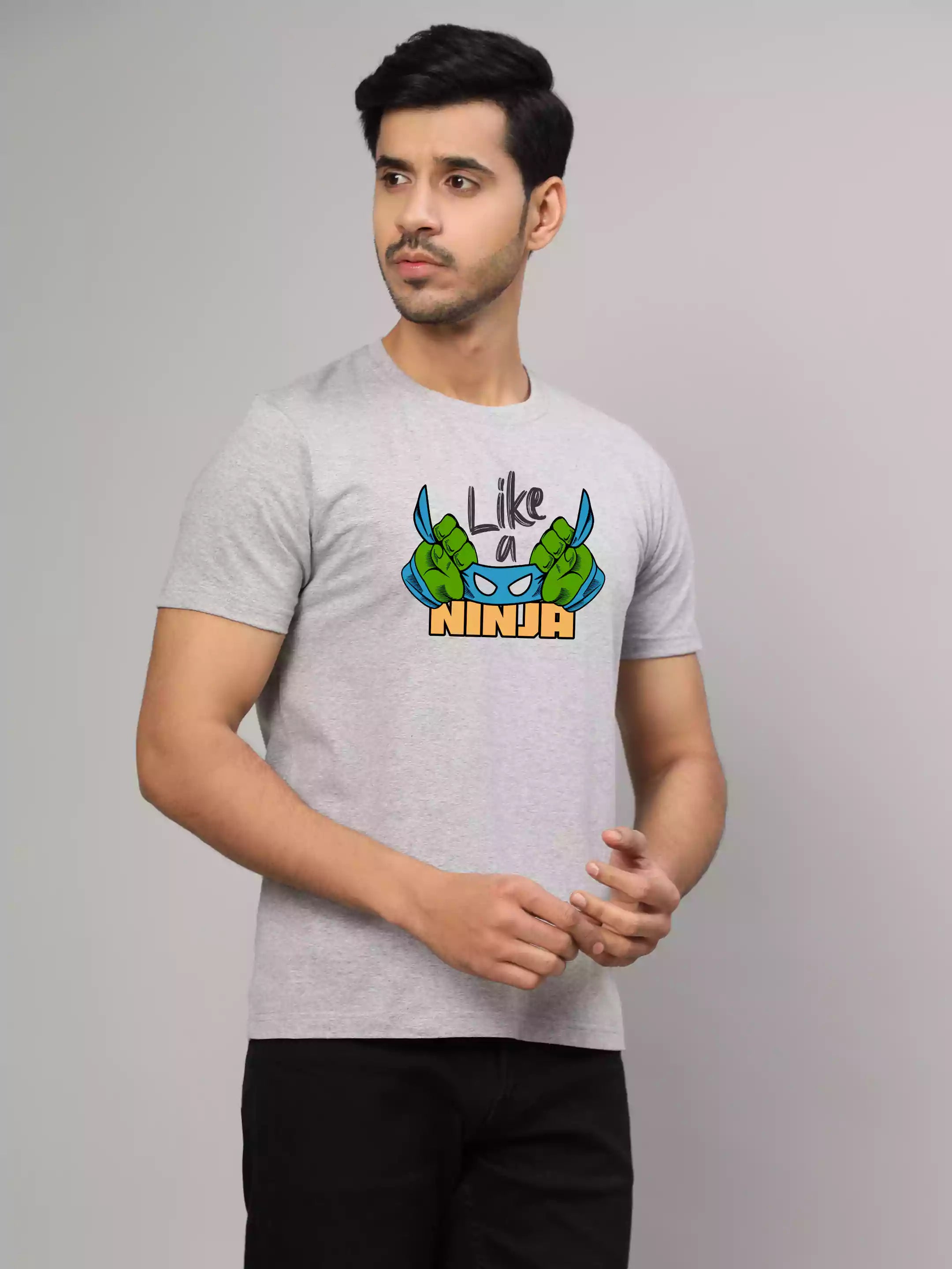 Like a Ninja - Sukhiaatma Unisex Graphic Printed Grey T-shirt