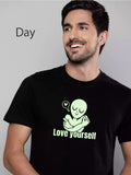 Love Yourself Glow in Dark - Sukhiaatma Unisex Graphic Printed Black T-shirt