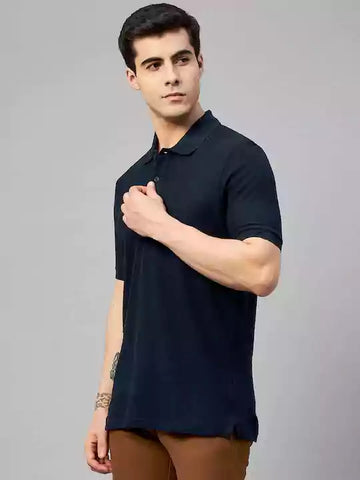 Navy Solid Polo Unisex T-shirt