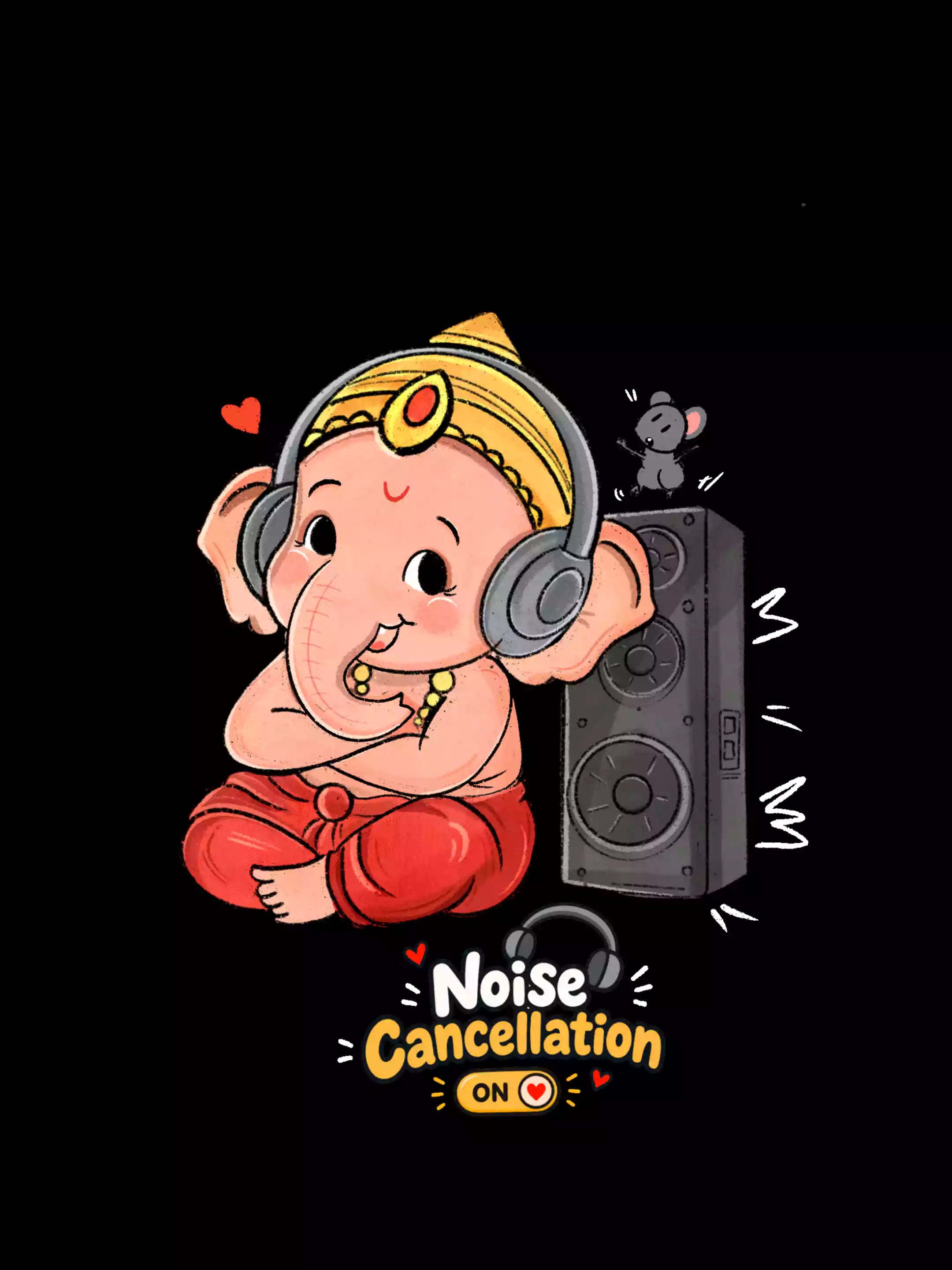 Noise cancellation - Black - Sukhiaatma Ganpati T-shirt