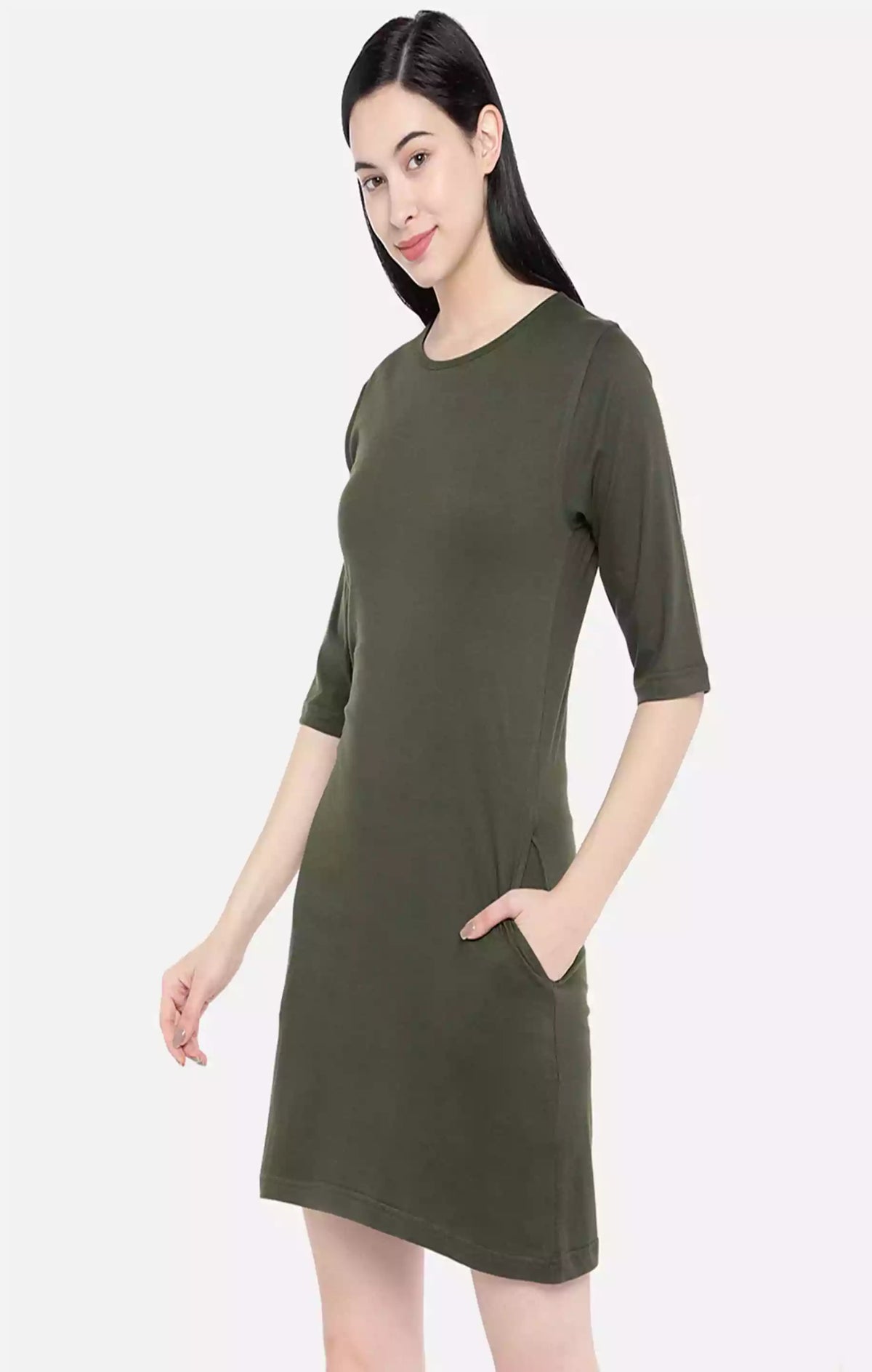 Olive Green Basic - Sukhiaatma Designer T-shirt Dress