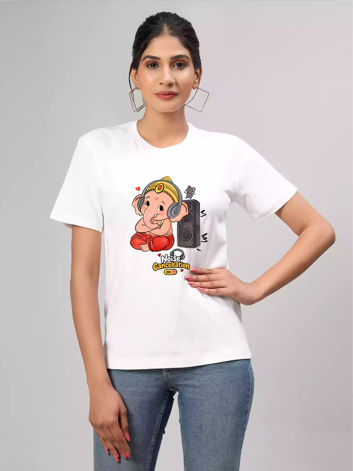 Noise cancellation- White - Sukhiaatma Ganpati T-Shirt