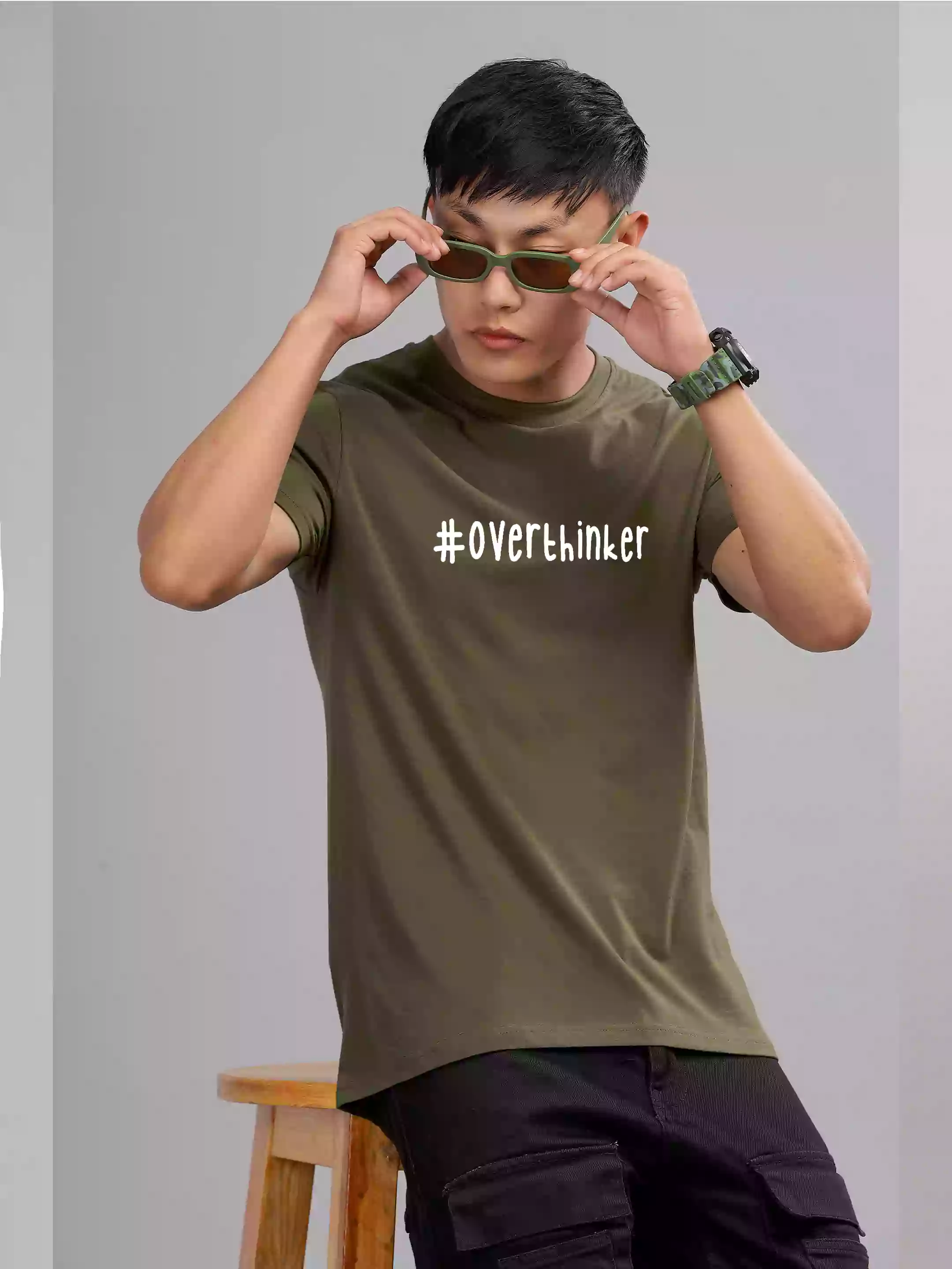 Overthinker Olive - Sukhiaatma Unisex Graphic Printed T-shirt