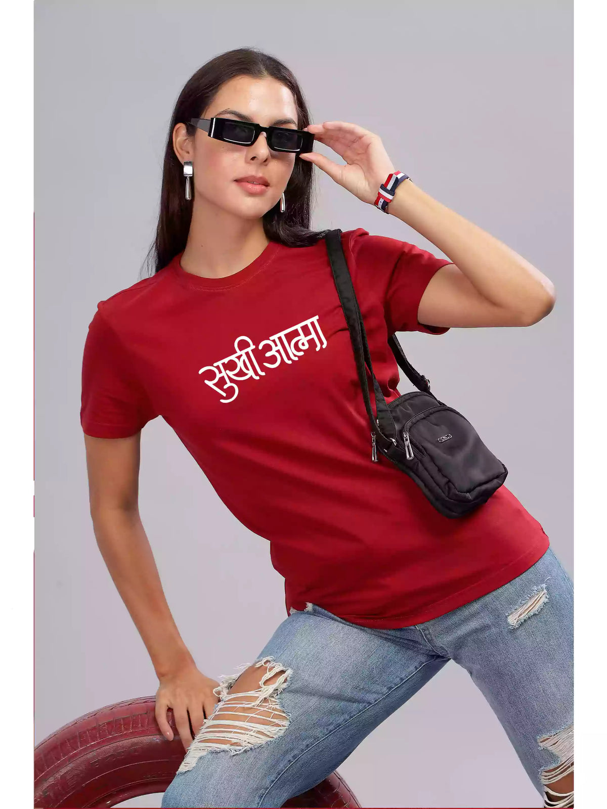 Sukhiaatma - Burgundy - Sukhiaatma Unisex Graphic Printed T-shirt