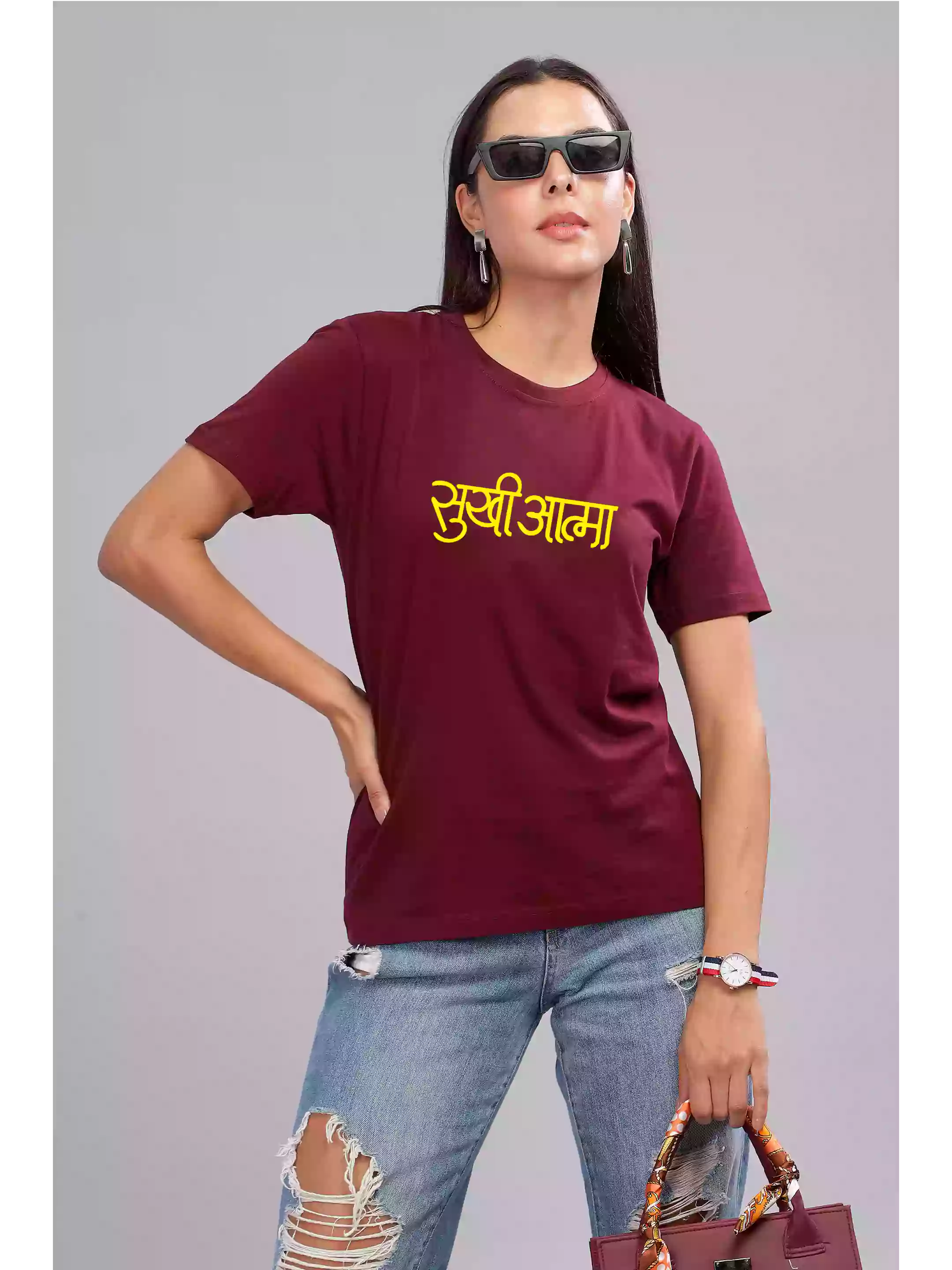 Sukhiaatma Maroon - Sukhiaatma Unisex Graphic Printed T-shirt