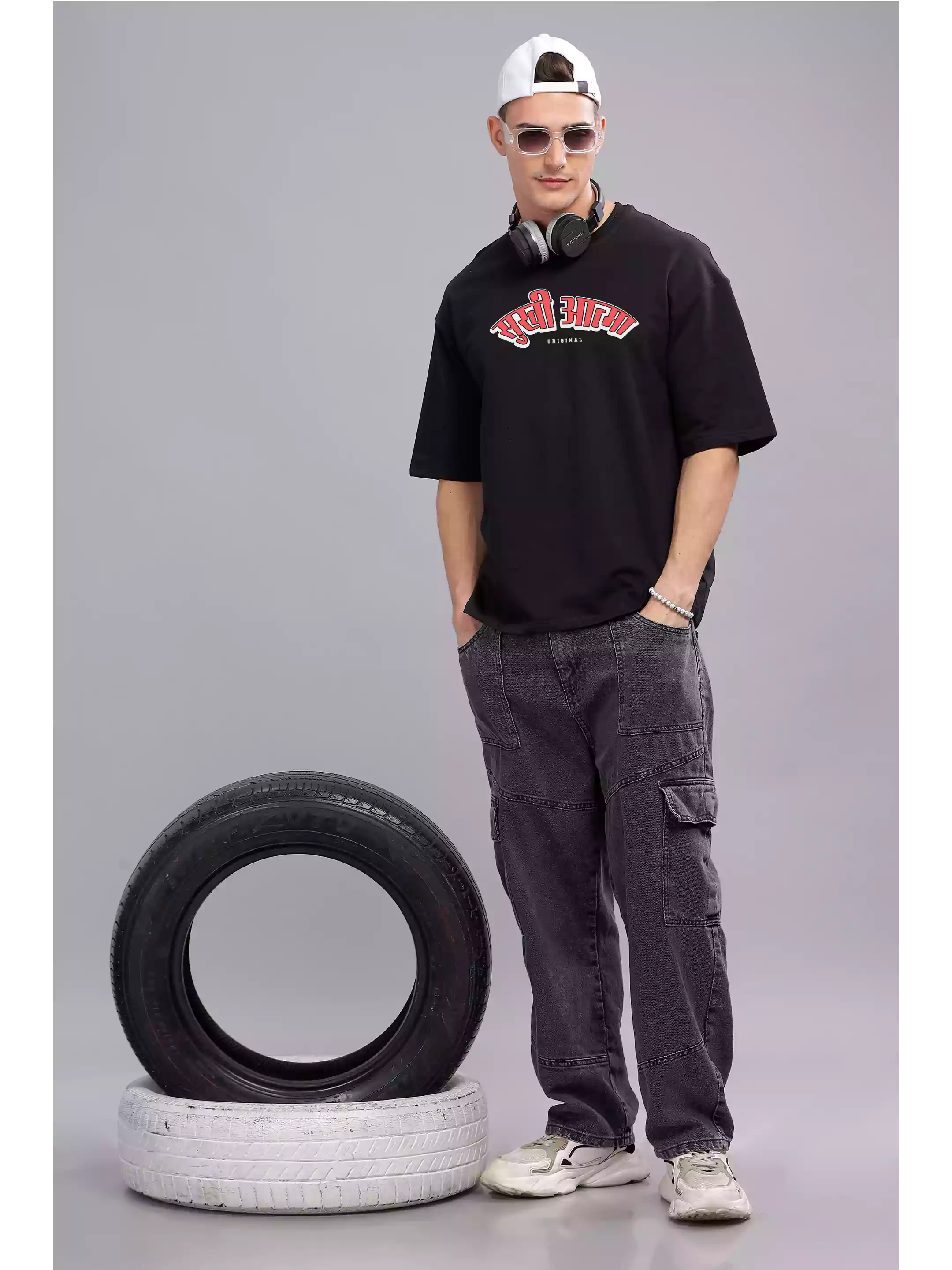SA RETRO TYPO - Sukhiaatma Unisex Oversize Black T-shirt