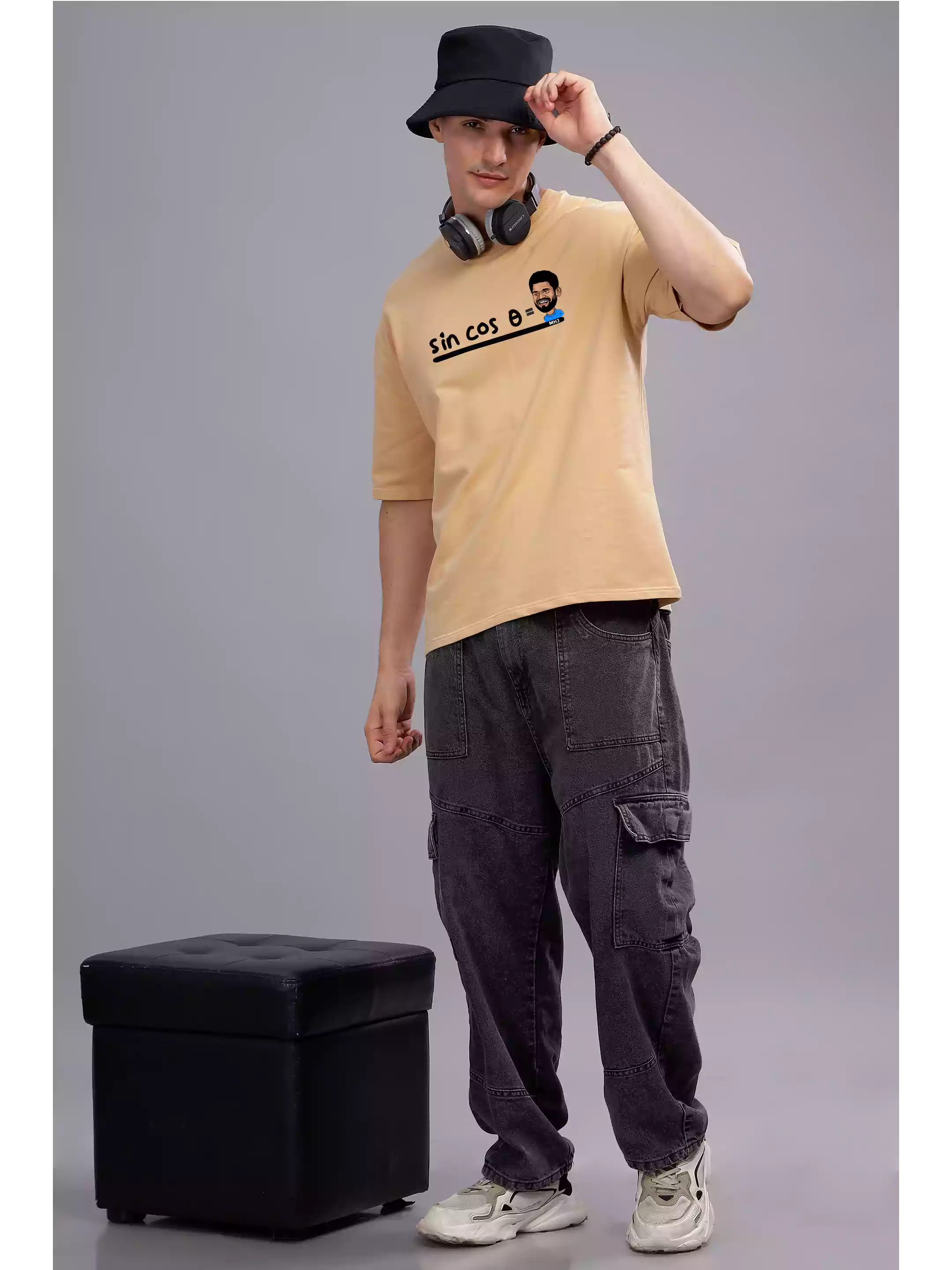 MHJ - Sin Cos Theta Unisex Graphic Printed OS Beige T-Shirt