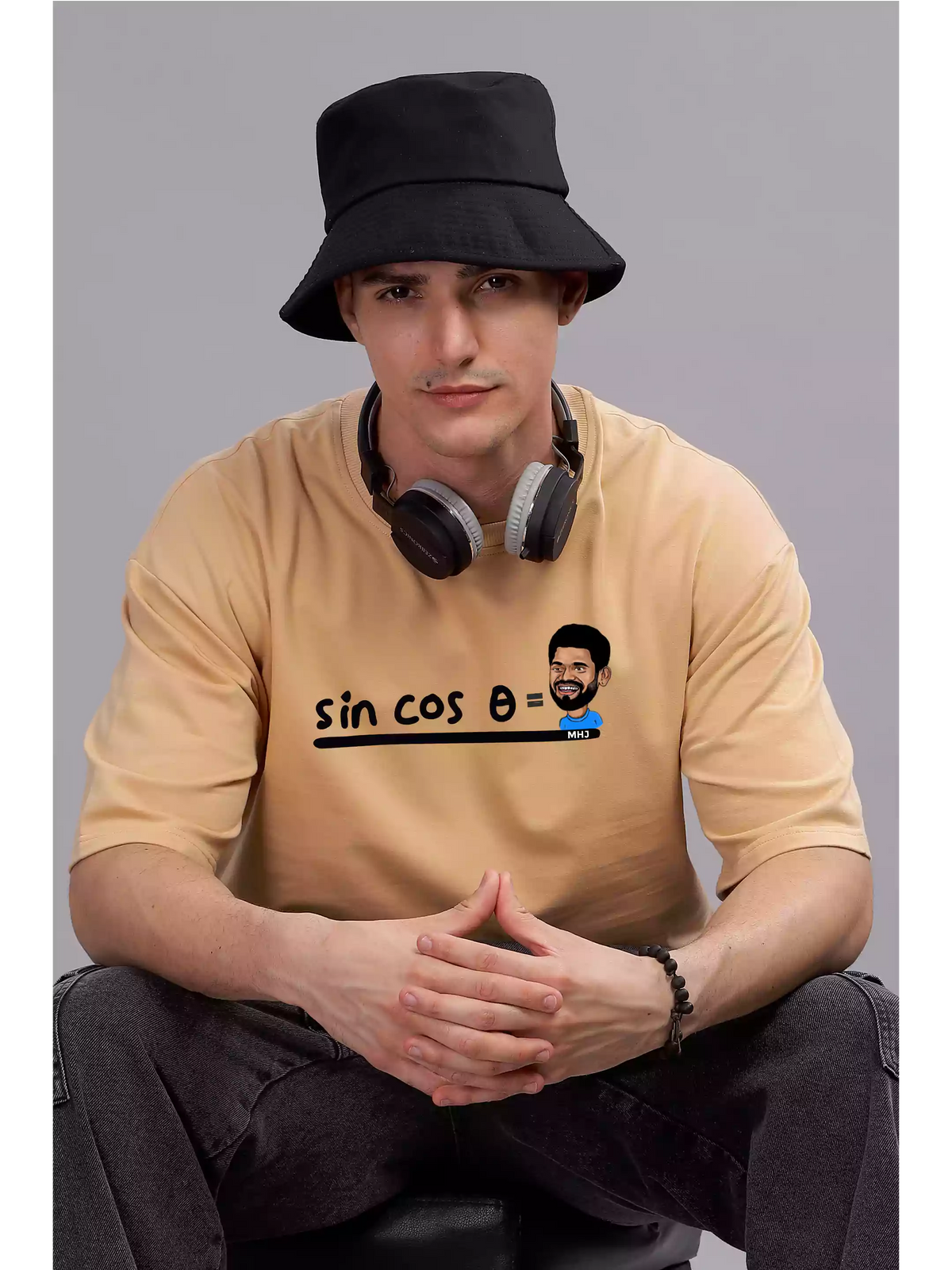 MHJ - Sin Cos Theta Unisex Graphic Printed OS Beige T-Shirt