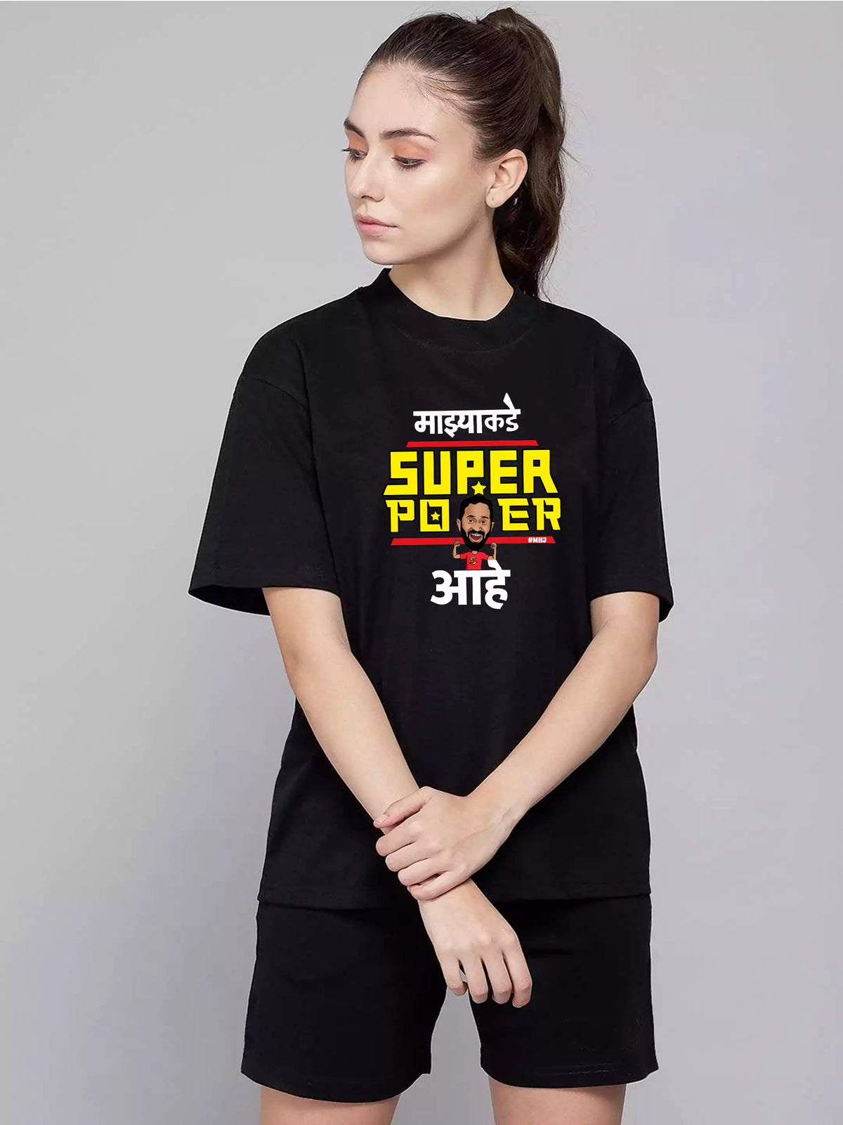 MHJ -Superpower Unisex Oversized Black Co-ord