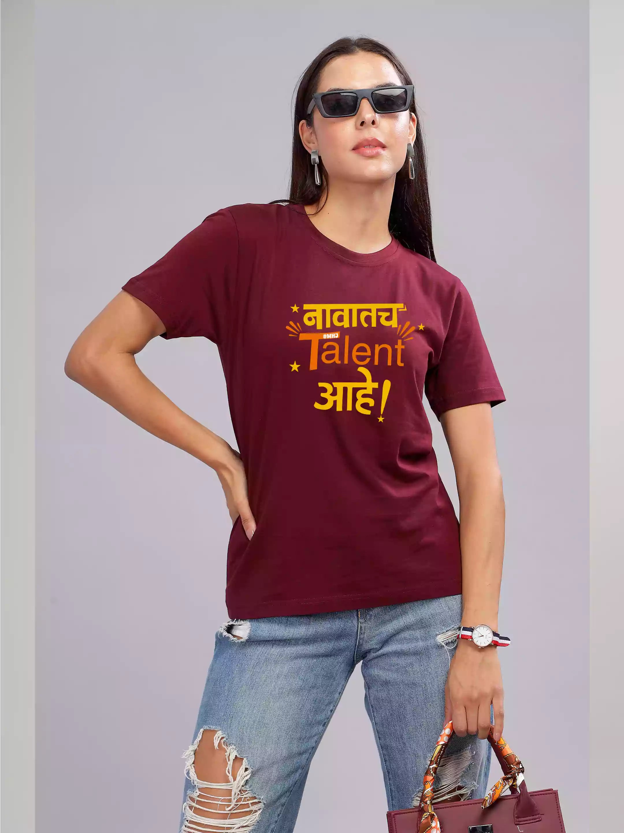 MHJ - Talent Unisex Graphic Printed RF Maroon T-shirt