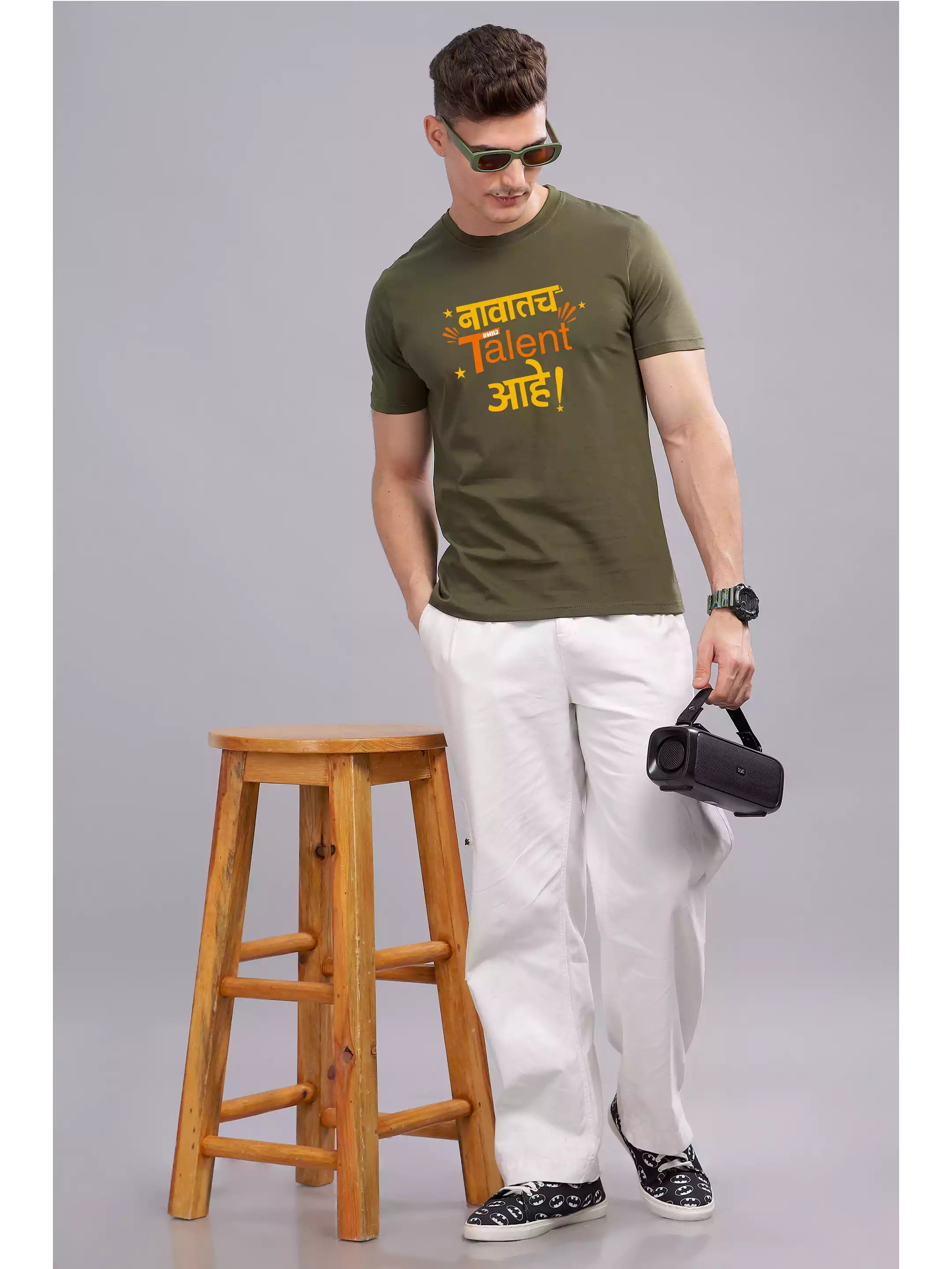 MHJ - Talent Unisex Graphic Printed RF Olive T-shirt