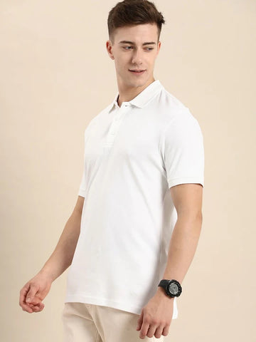 White Solid Polo Unisex T-shirt