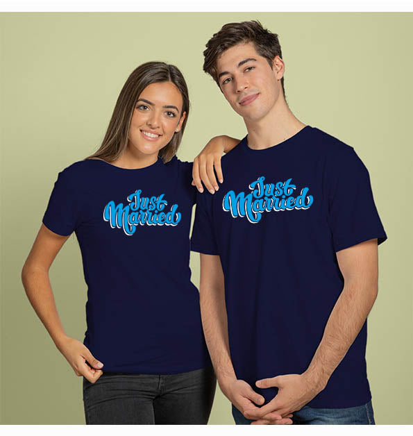 Just Married - Sukhiaatma Couple Graphic Printed T-shirt