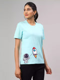 Astro Rocket - Sukhiaatma Unisex Graphic Printed Aqua Blue T-shirt