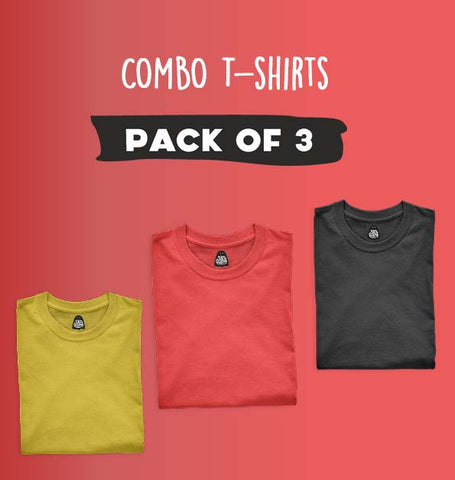 Pack of 3 Red,Yellow,Black-Sukhiaatma Basic Combo T-shirts
