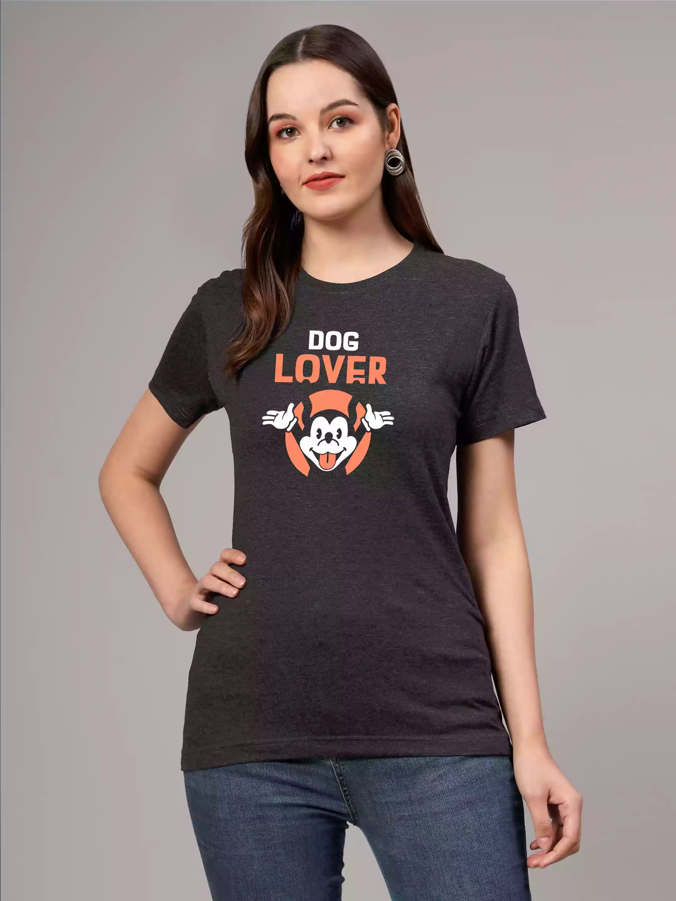 Dog lover - Sukhiaatma Unisex Graphic Printed Charcoal Gray T-shirt